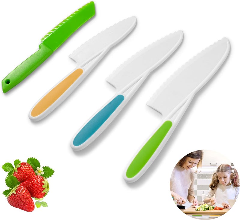 GINDECON kids knife set for real cooking - 4PCS Toddler Knife Set, BPA-Free Plastic Safe Knives for Fruits, Bread & vegetables Kitchen (Ages 3+) - Image 1